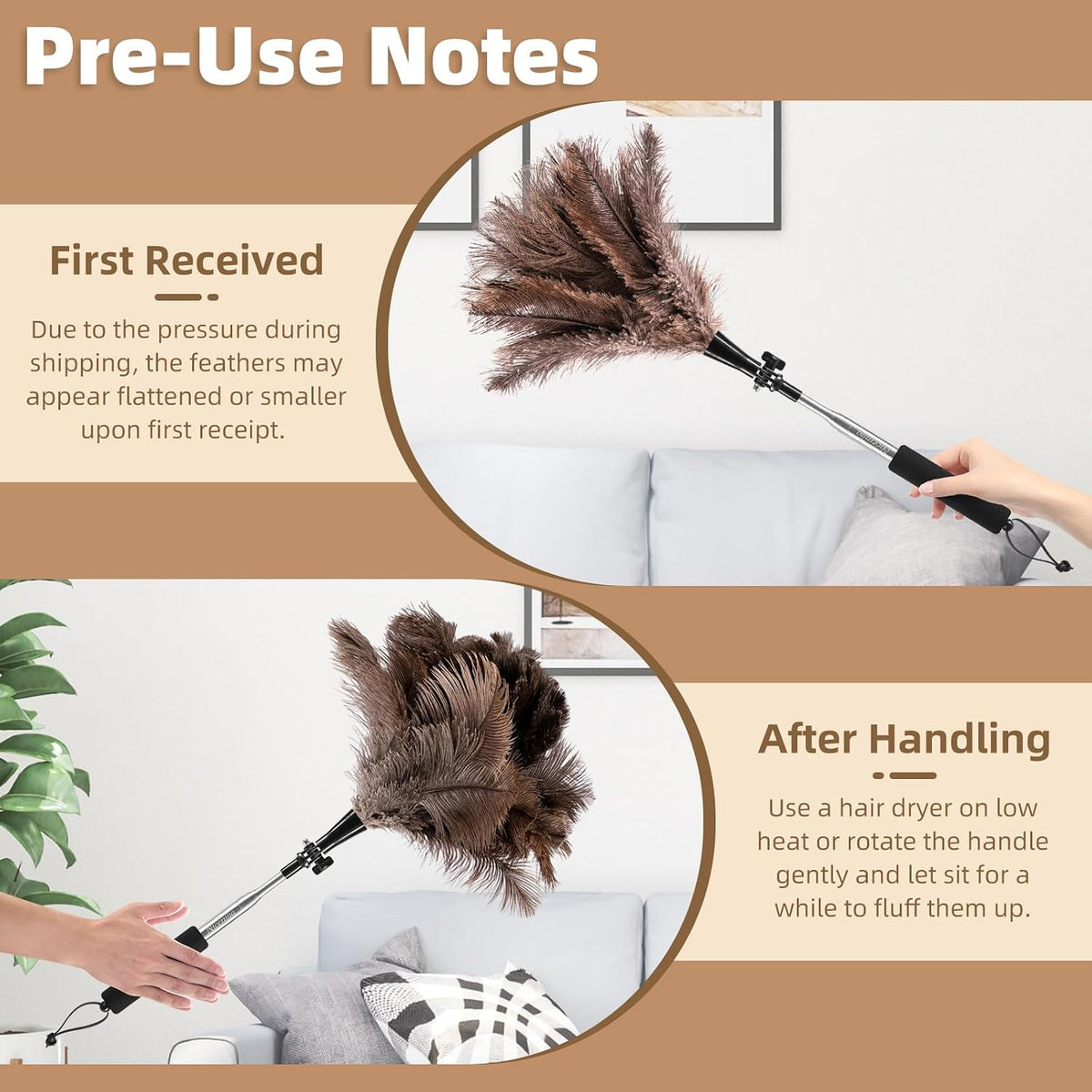 Extendable Ostrich Feather Duster for Cleaning with 49 inch Rotatable Pole