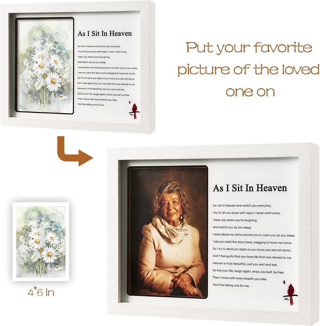 WOODEXPE Sympathy Gift LED Memorial Shadow Box Memorial Picture Frame for Loss of Loved One 4x6 Photo (As I Sit in Heaven White)