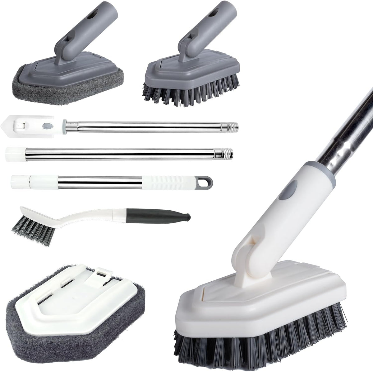 Shower Tile Tub Scrubber Brush with 4 Cleaning Heads,Floor Scrub Brush with 56''Long Handle, Shower Cleaner Brush & Grout Cleaner Brush Set for Shower,Tile, Tub, Bathroom,Kitchen,Walls,Sink