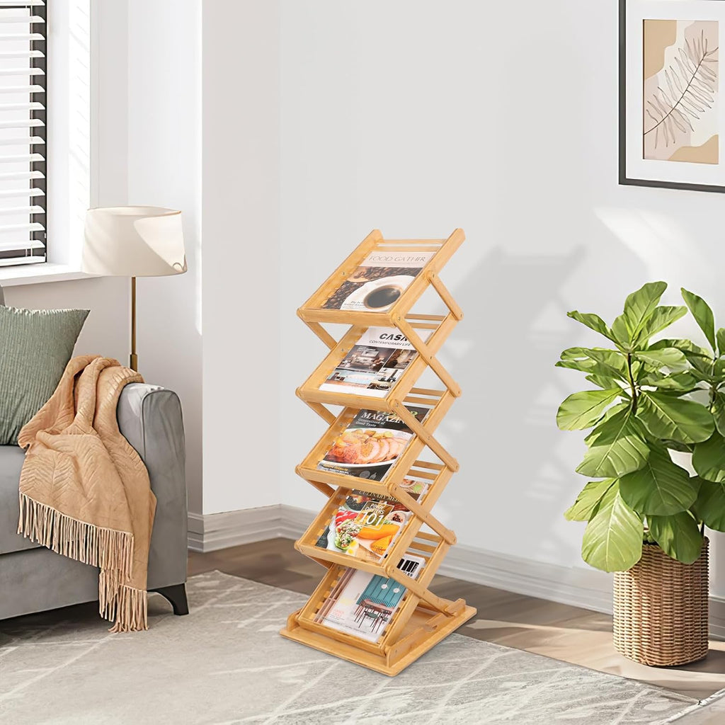 DuvinDD Foldable Bamboo Magazine Rack Floor, A4 Size, 57 inch Tall