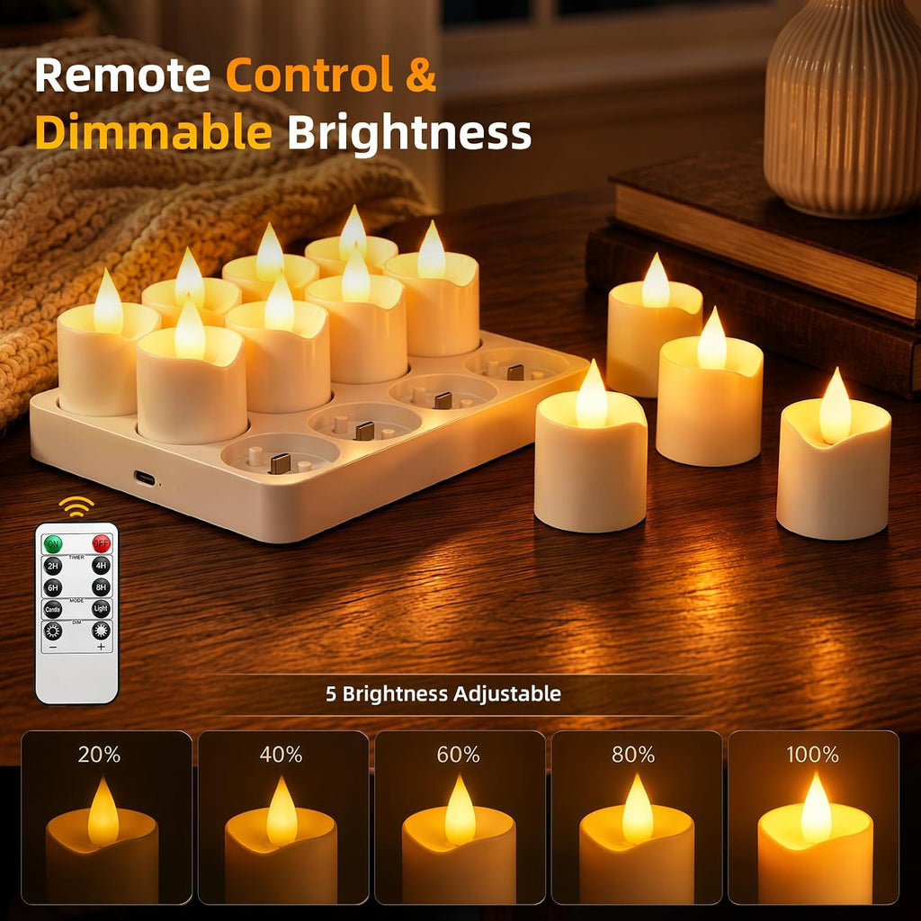 Rechargeable Tea Lights Candles, 12 Pack Flameless Candles with Remote