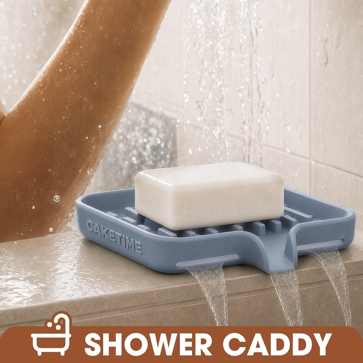 CAKETIME 2 Pack Silicone Soap Dish with Drainage Holes for Bathroom Shower Caddy Kitchen Counter Sponge Holder Bar Sink Organizer Tray Container Drying Accessories Small Case Saver Box Stuff Blue