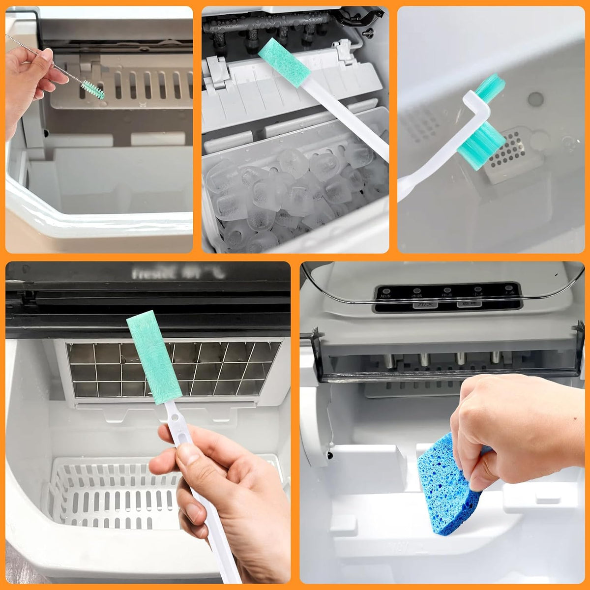 Crevice Cleaning Brush, Small Cleaning Brush Tight Spaces, 10 Pcs Ice Maker Cleaner Tools with Scrub Sponge, Ice Machine Cleaner Brush Sets