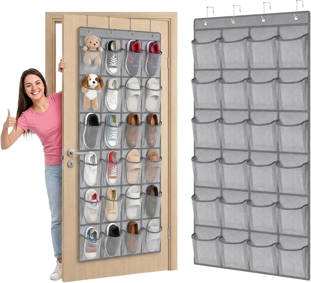 24 Pockets Over the Door Shoe Organizer, Breathable Mesh Hanging Shoe Rack