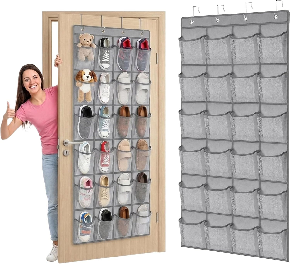 24 Pockets Over the Door Shoe Organizer, Breathable Mesh Hanging Shoe Rack