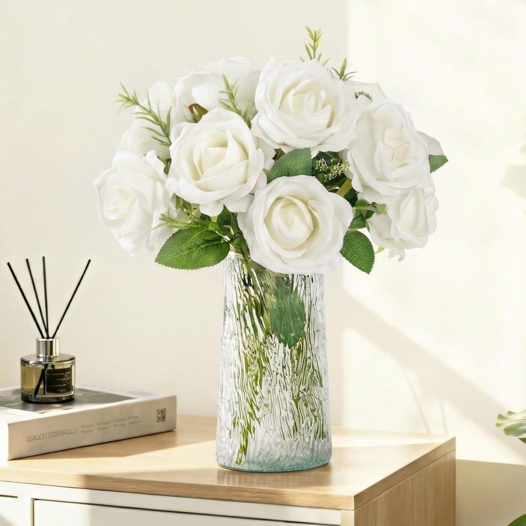 Lifewit Classic White Artificial Roses Flowers, Faux Long Stem Roses Bulky