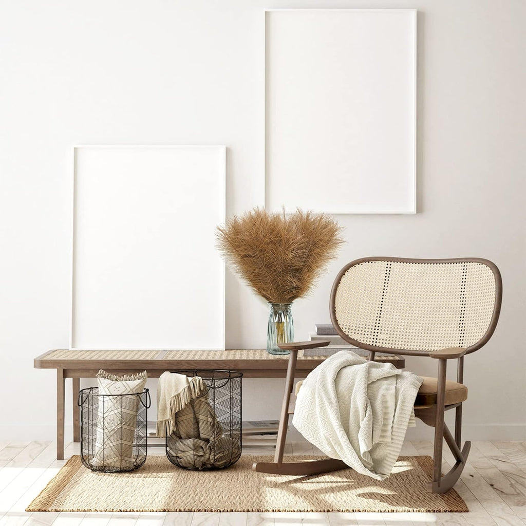 Faux Pampas Grass, 6 Stems Artificial Pampas Grass Decor Flurry Pompous Grass for Small Vase Boho Home Decor/Wedding Arrangements/Rustic Decor 18''/45cm (Dark Tan)