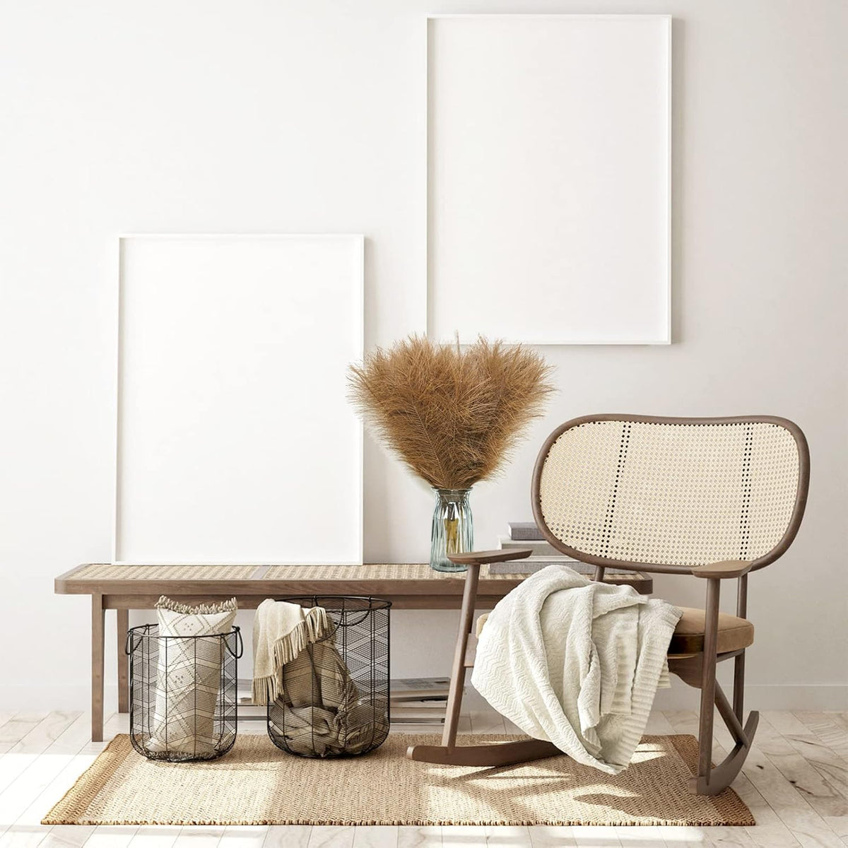 Faux Pampas Grass, 6 Stems Artificial Pampas Grass Decor Flurry Pompous Grass for Small Vase Boho Home Decor/Wedding Arrangements/Rustic Decor 18''/45cm (Dark Tan)