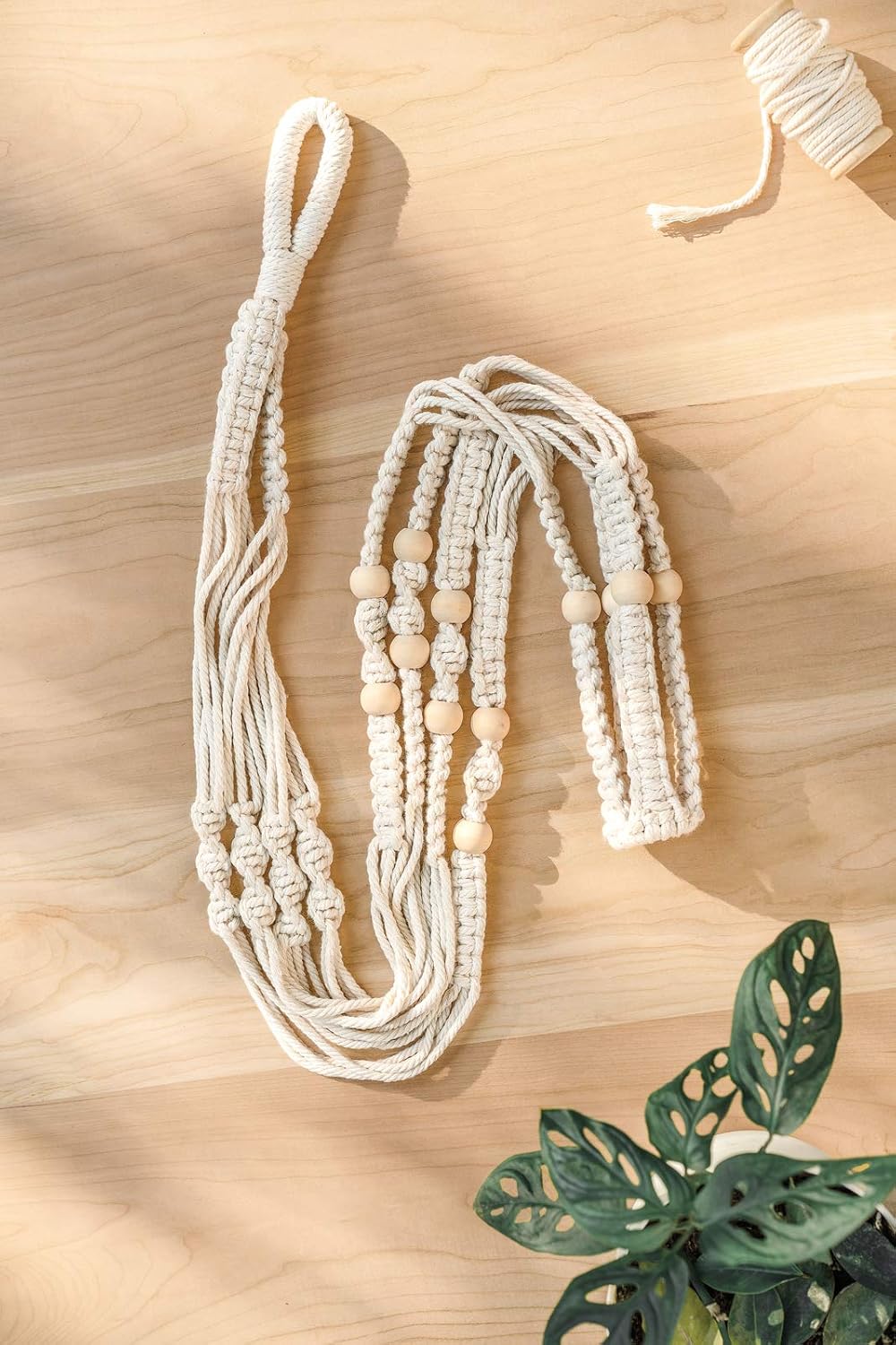 Mkono 43 Inch Macrame Plant Hanger Indoor Hanging Planter Holder Ivory 1Pc