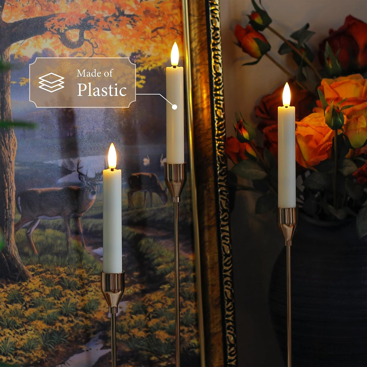 Yeelida Battery Operated Flameless Taper Candles with Two Remote Timer, 6.4" LED 3D-Wick Window Candles, Flickering Long-Lasting Warm Light Electric Pack of 8 Flameless Candlesticks (0.78" Dia, Ivory)