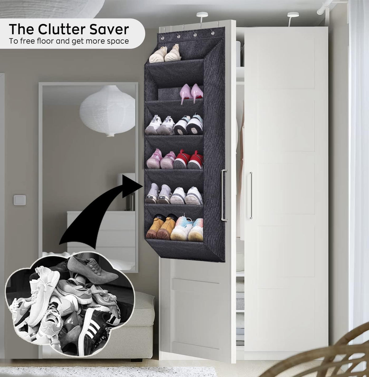 SLEEPING LAMB Shoe Rack for Door with Large Deep Pocket and Short Hanging Shoe Organizer for Closet or RV