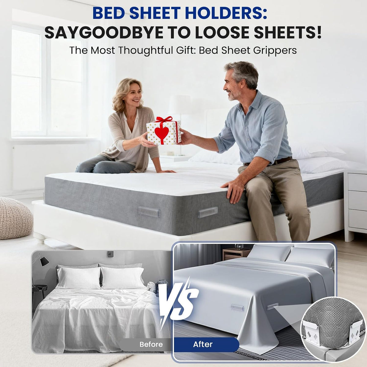 Bed Sheet Holders for Corners, Fitted Sheet Holders for Secure Grip, 4Pack