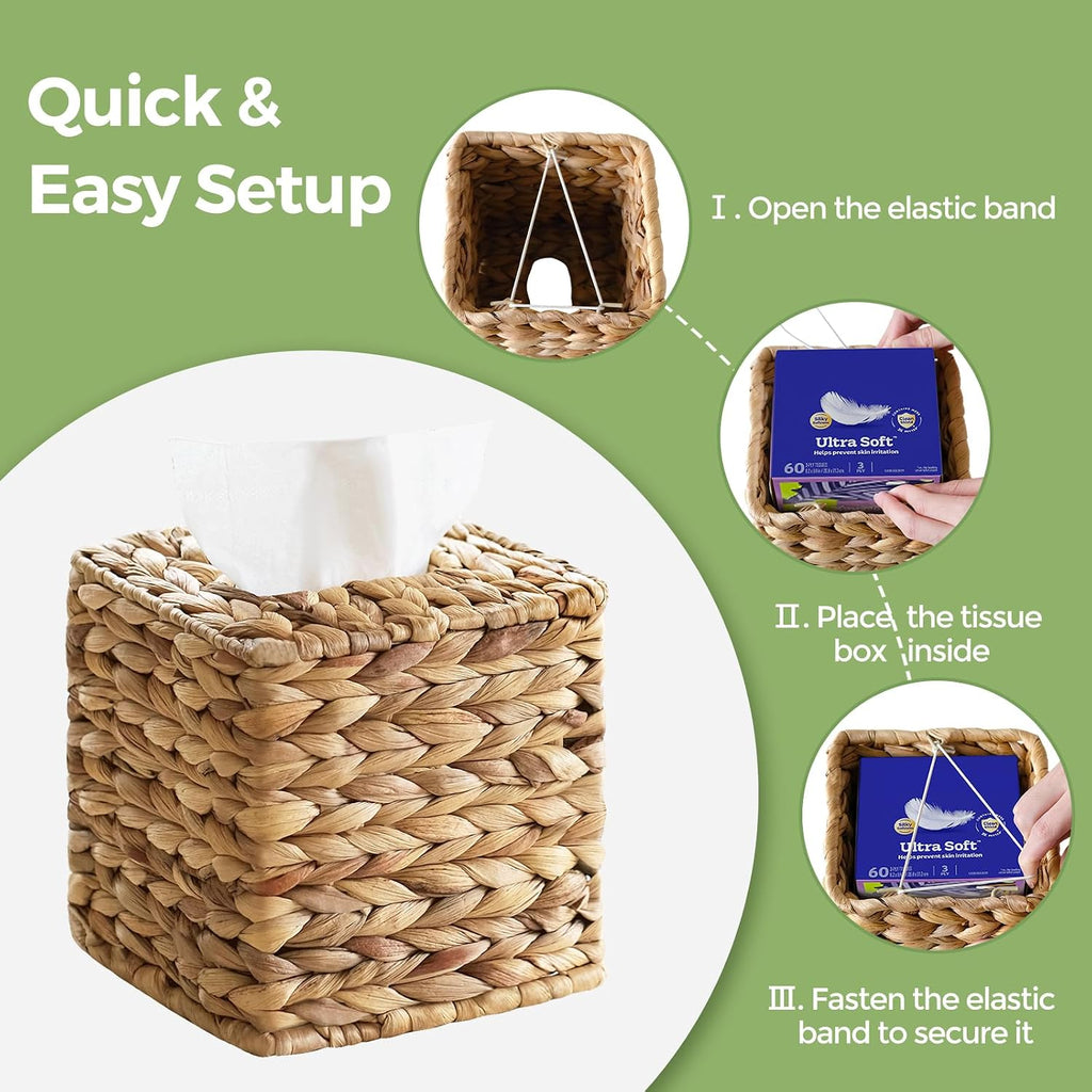 Wicker Tissue Box Cover Square, Handwoven Facial Tissue Napkin Box Holder