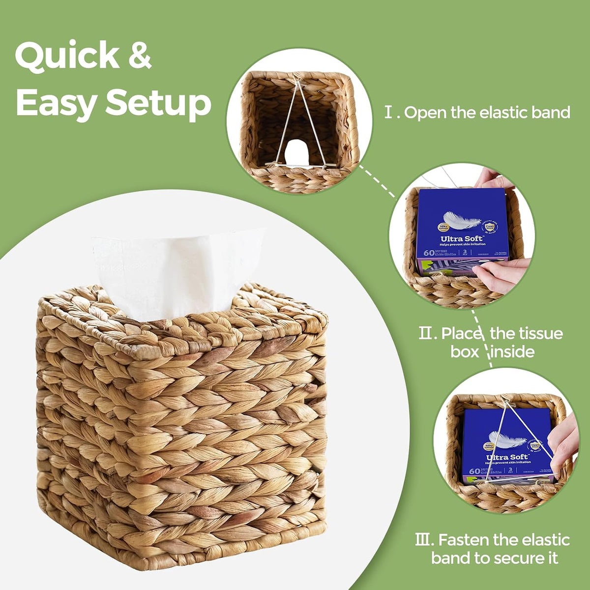Wicker Tissue Box Cover Square, Handwoven Facial Tissue Napkin Box Holder