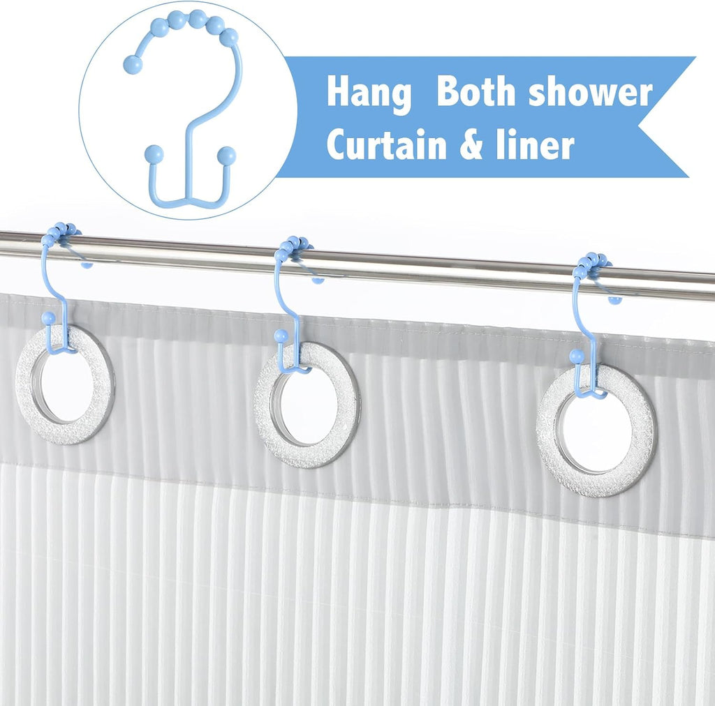 Wenqik 12 Pcs Colorful Shower Curtain Hooks Stainless Rings,Blue