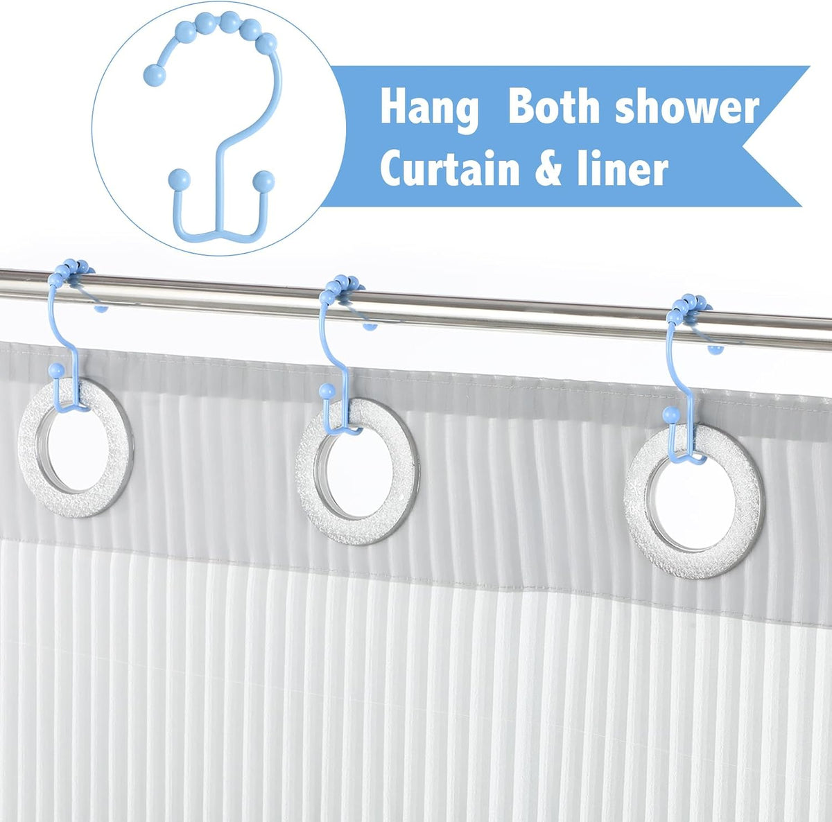 Wenqik 12 Pcs Colorful Shower Curtain Hooks Stainless Rings,Blue