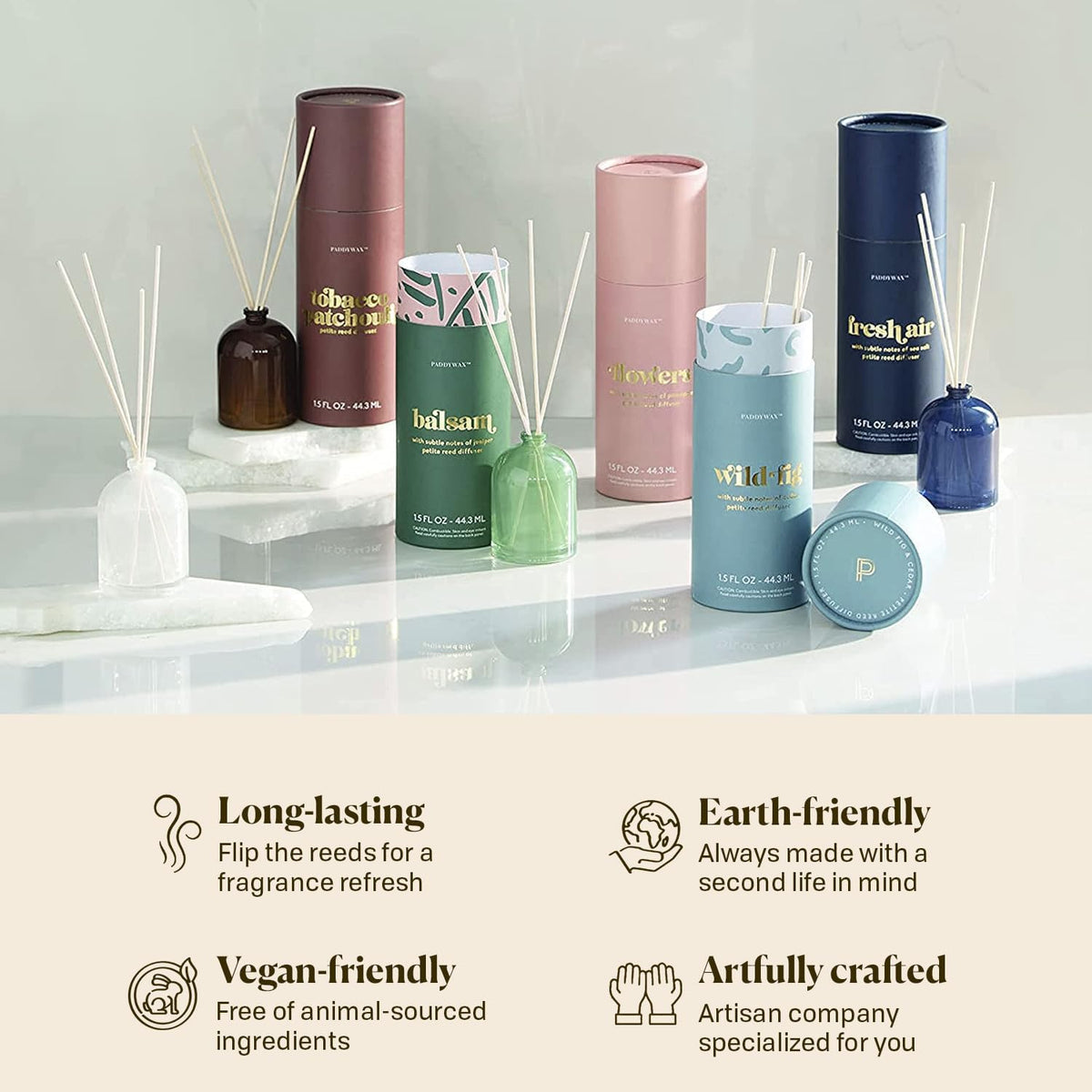 Paddywax Petite Reed Diffuser Set, Grapefruit, Rose, 1.5 oz
