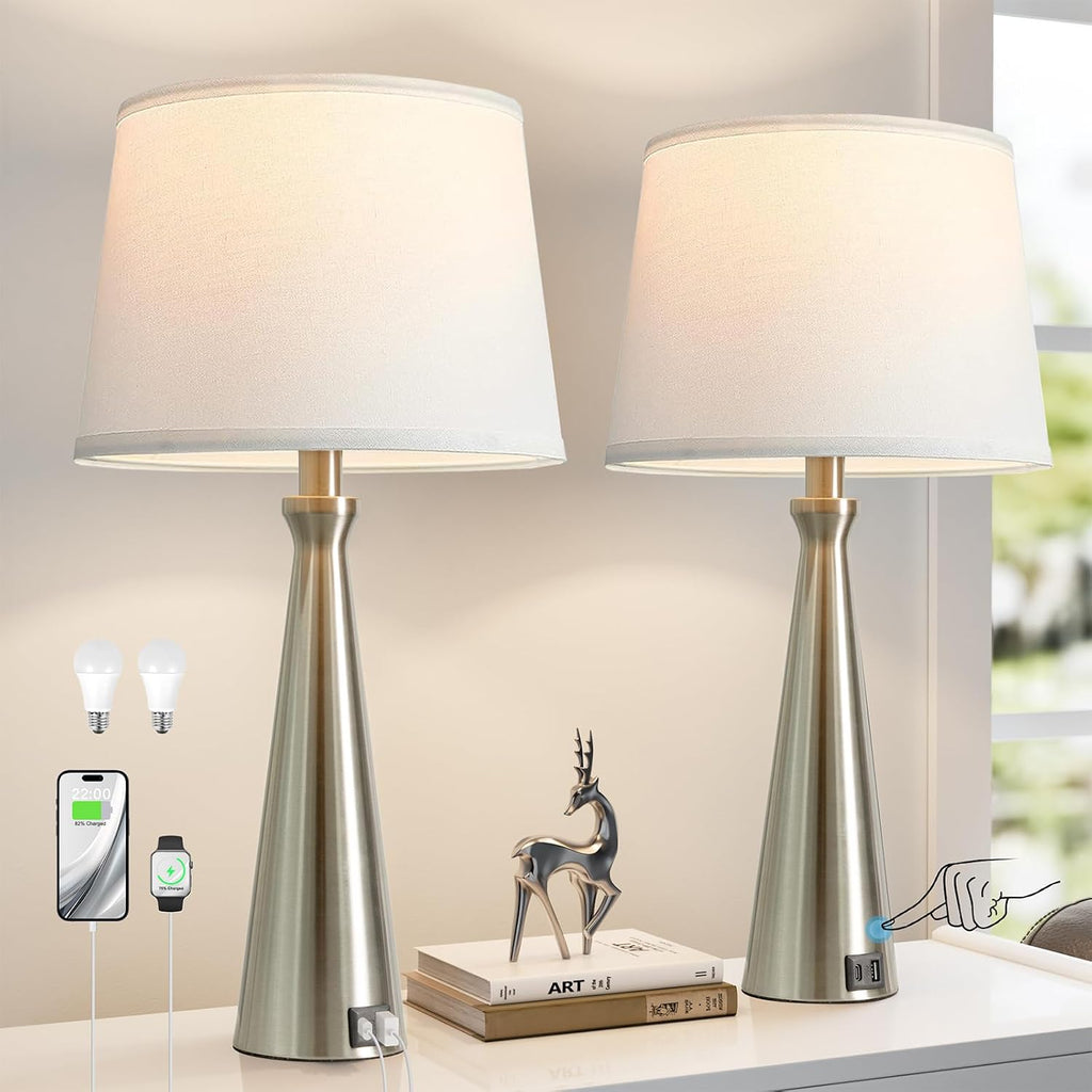 Modern Touch Lamps for Nightstand, 3 Way Dimmable Bedroom Lamp Set of 2