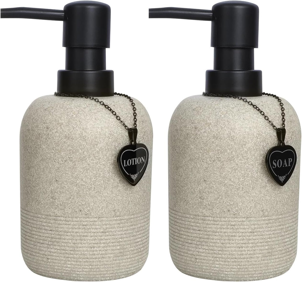 Hand Soap and Lotion Dispenser Set, Resin Bottles Black Heart