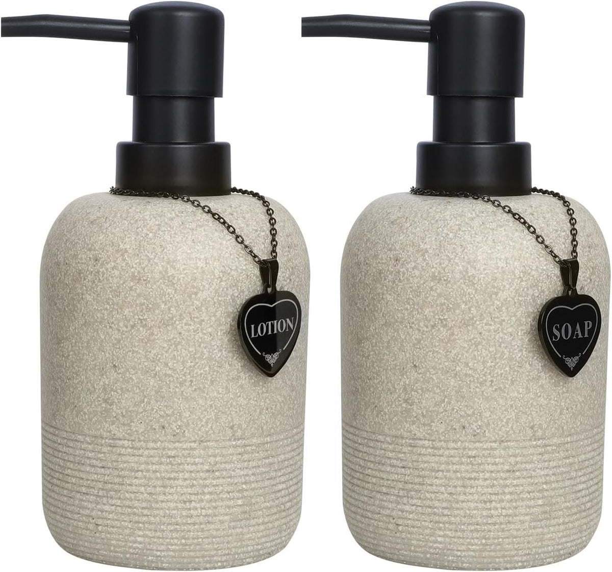 Hand Soap and Lotion Dispenser Set, Resin Bottles Black Heart