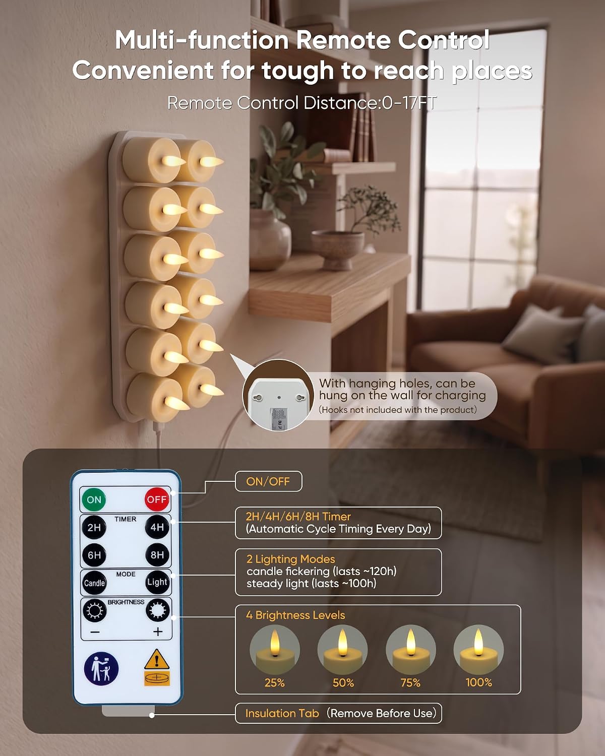 BEICHI 12Pack Rechargeable Tea Lights with Remote Timer,White Charging Base