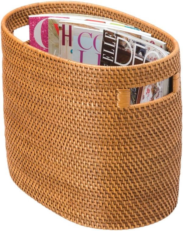 Kouboo Laguna Rattan Magazine Basket, Woven Book Organizer, Honey Brown