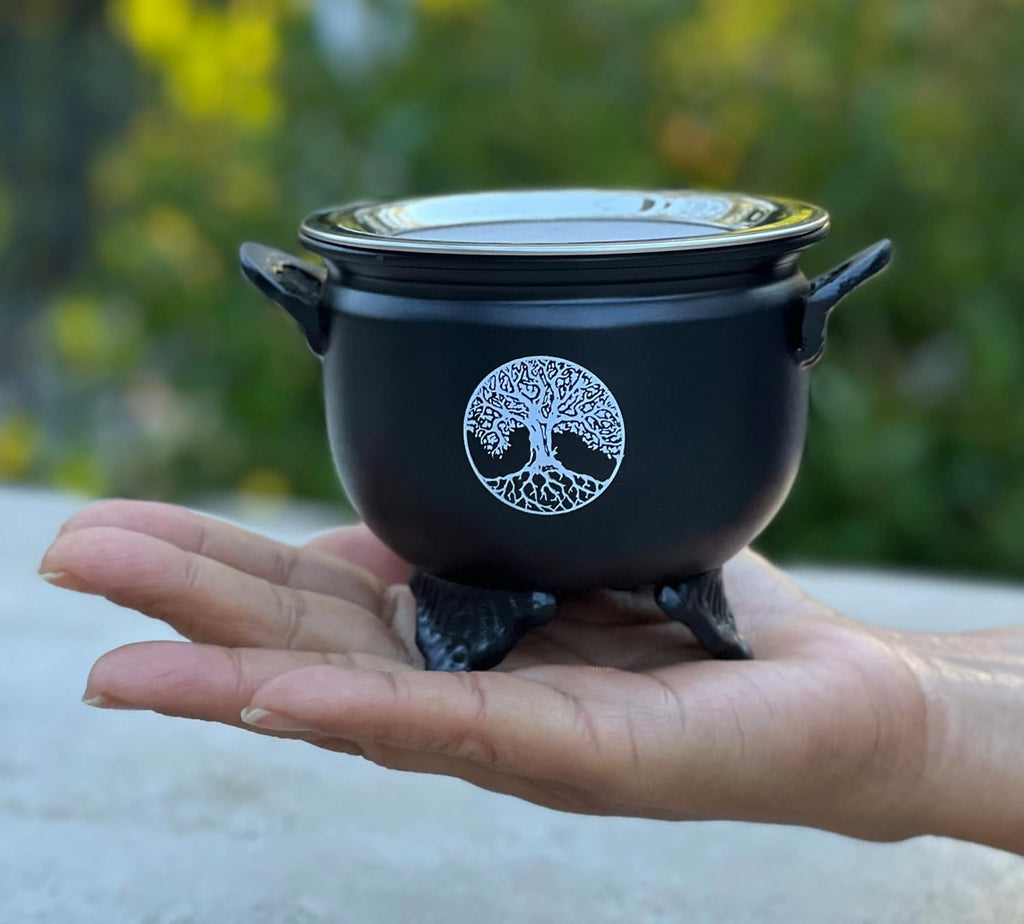Large Metal Charcoal Incense Burner – Tree of Life Design – Round Incense Holder for Charcoal, Resin, Herbs & Loose Incense
