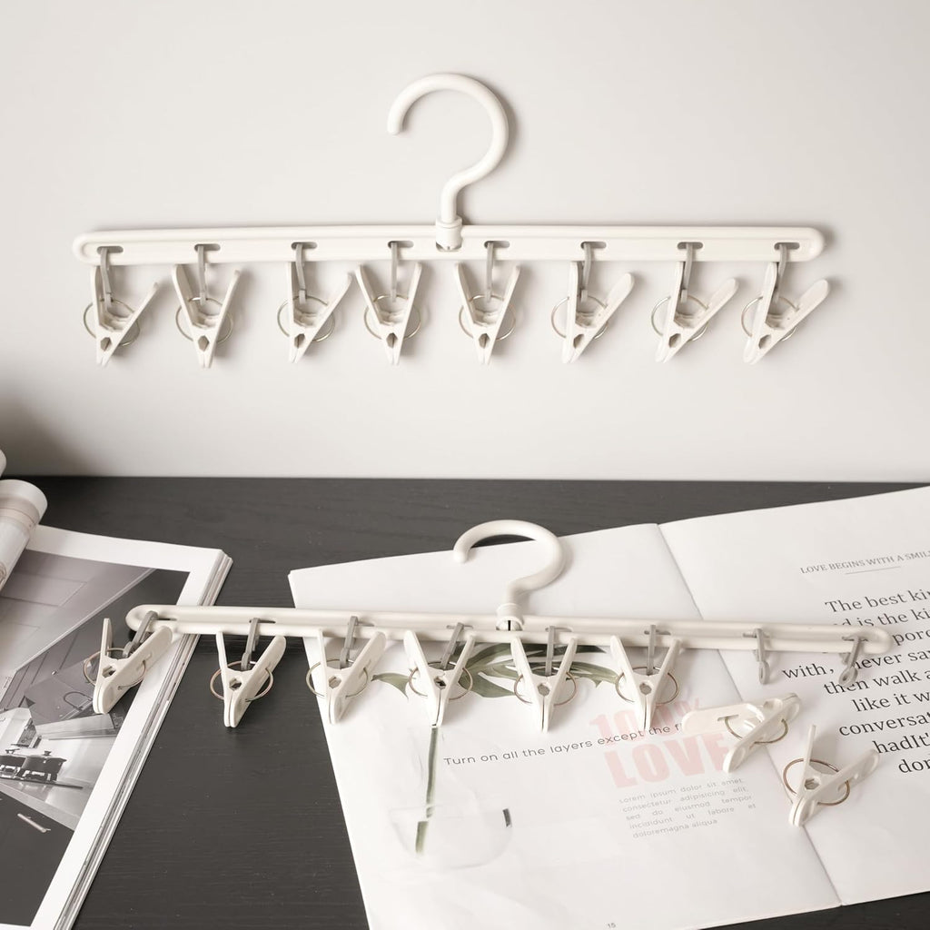 Foshine Clothes Hanger 2 Pack with 8 Clips,Clothes Drying Racks for Drying
