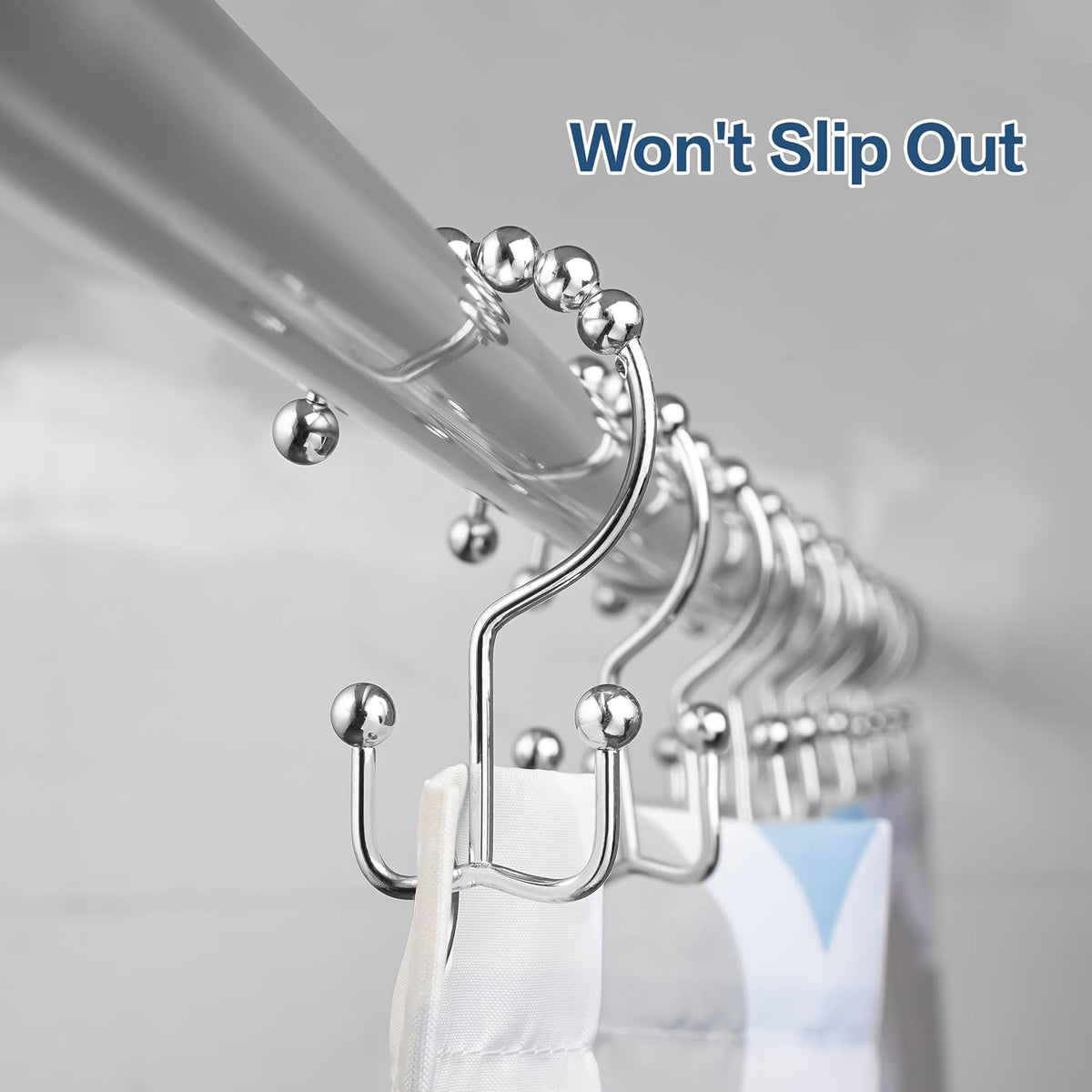 DAWNER Shower Curtain Hooks, Rust Proof Metal Easy Glide Double Rings, Stainless Steel Hangers for Bathroom Curtains, Set of 12, Polished Chrome (Pack of 3)