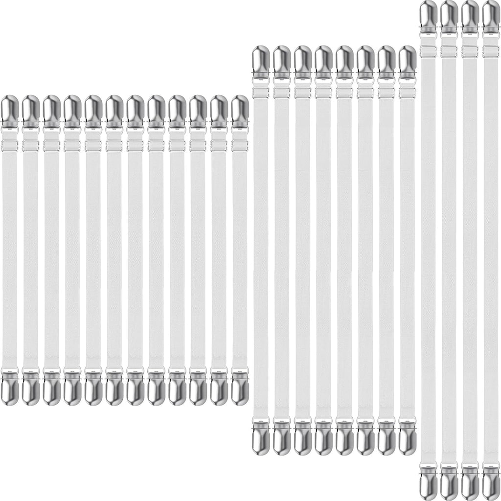 Boao 24 Pcs Bed Sheet Straps Heavy Duty Adjustable Elastic Fasteners Fitted Bed Holder Mattress Corner Sheet Fasteners Clips for Home Room Couch Supplies(White)