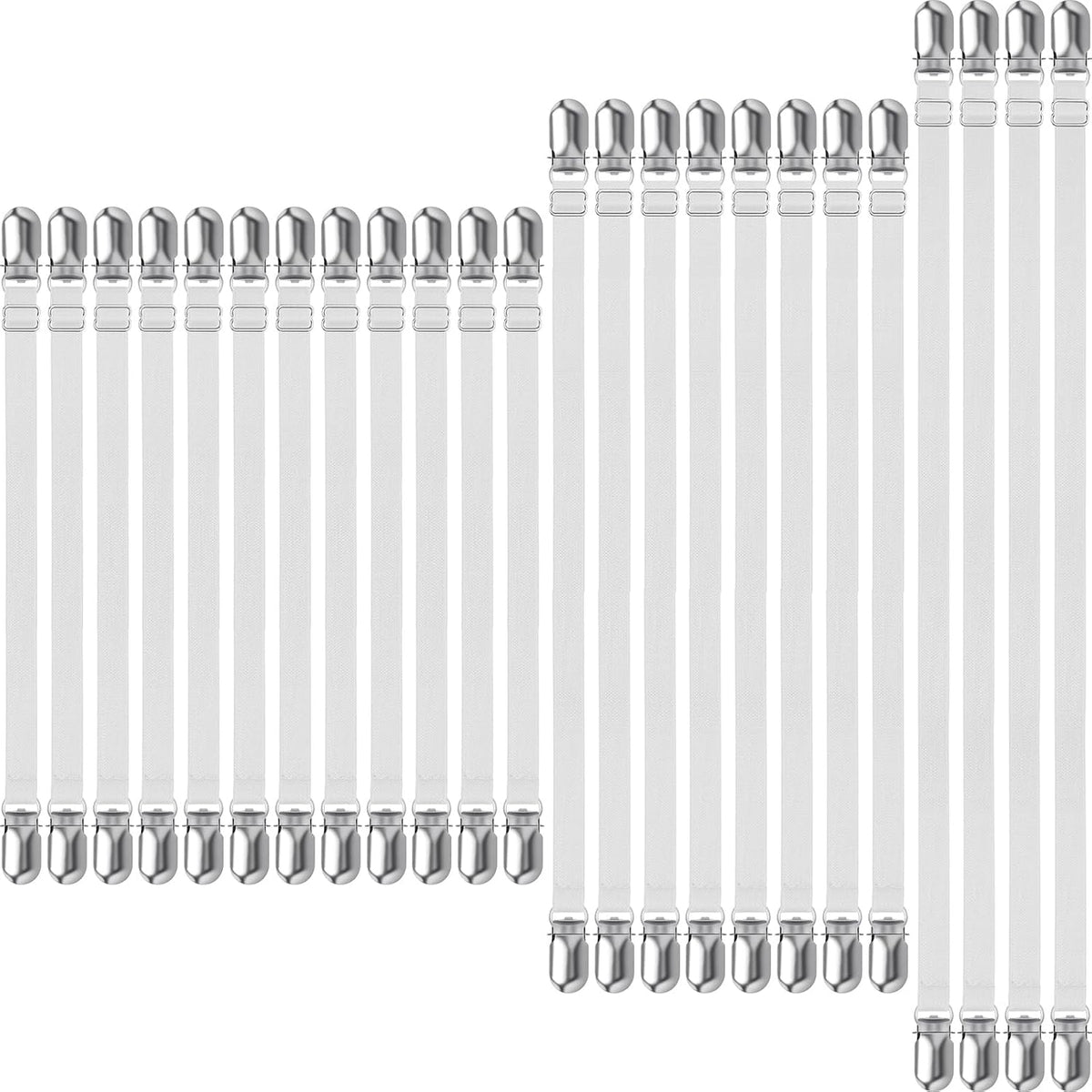 Boao 24 Pcs Bed Sheet Straps Heavy Duty Adjustable Elastic Fasteners Fitted Bed Holder Mattress Corner Sheet Fasteners Clips for Home Room Couch Supplies(White)
