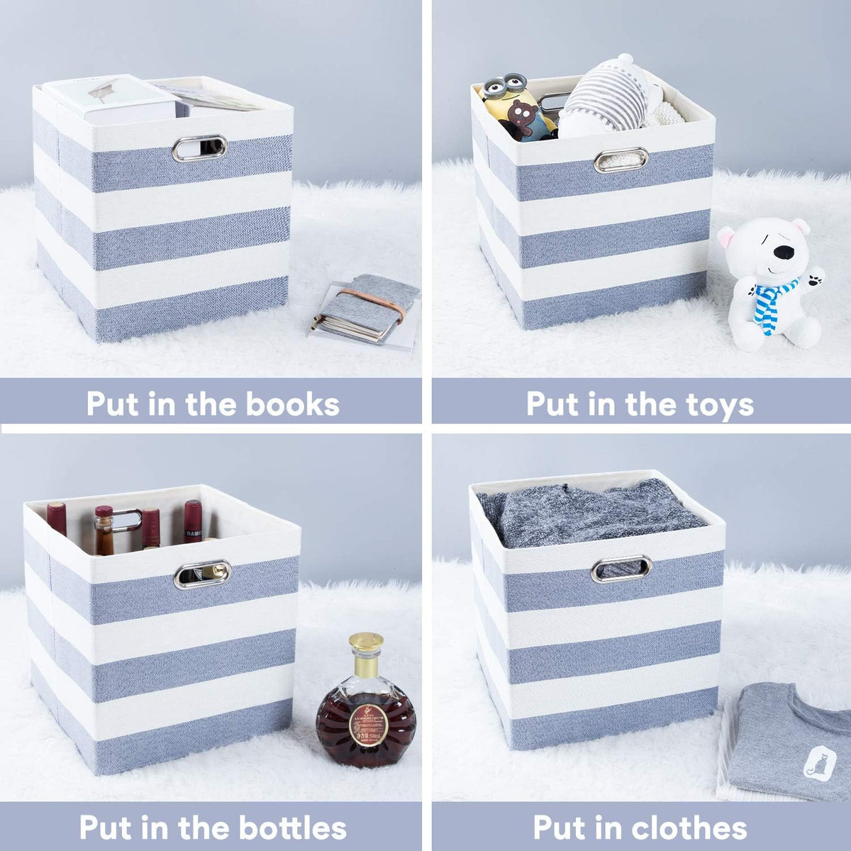 13x13x13 Storage Cubes Bins,Collapsible Fabric Bins 4Pack,Blue-white