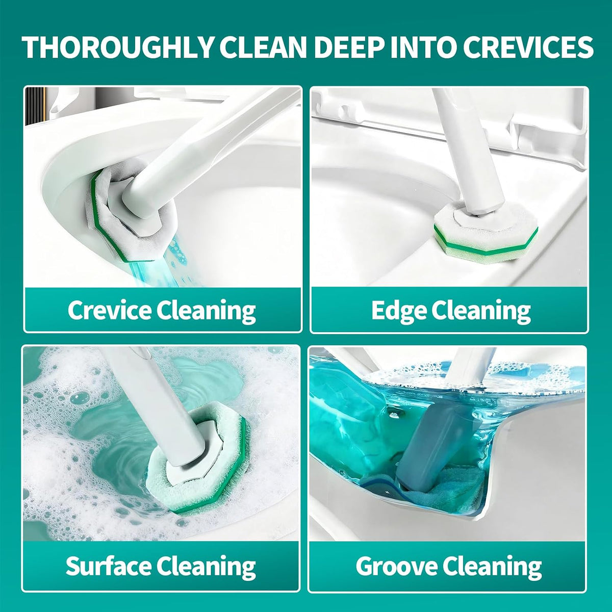 Disposable Toilet Brush, Toilet Bowl Cleaning System with 48 Count Wand Refills, Clean Brush Starter Kit with 1 Wand, 1 Storage Caddy and 1 wall Sticker (White)