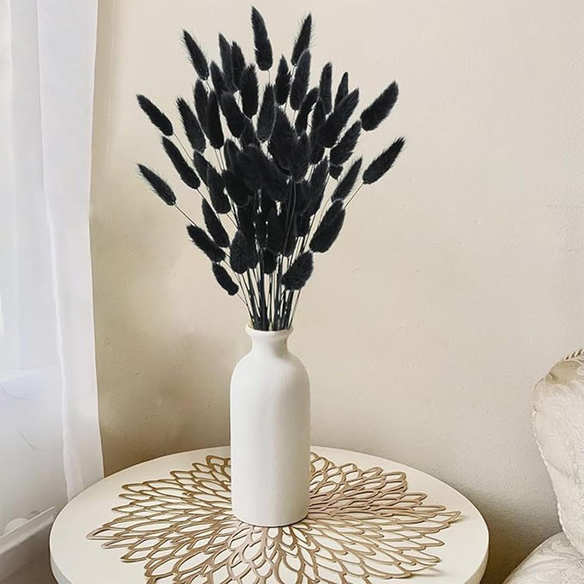120pcs Bunny Tail Pampas Grass Dried Flowers for Vase Boho Flowers Dried Babys Breath Wedding Decor Dry Flowers for Vase (White 60PCS+Black 60PCS)