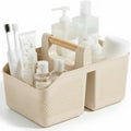 Plastic Shower Caddy Portable Shower Basket with Bamboo Handle, Cream