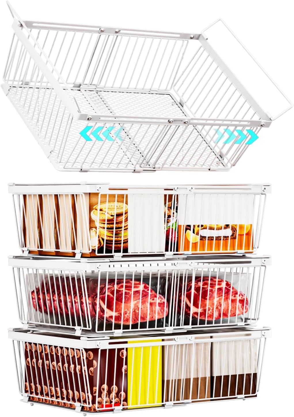 Large Freezer Organizer Bins for 10 to 20 Cu.Ft,4 Pack , Leak-Proof Bottom