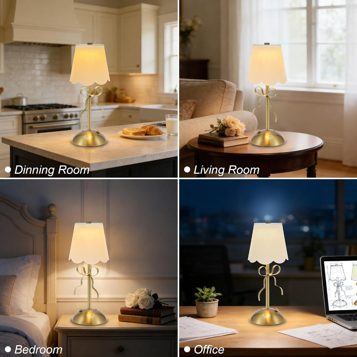 Cordless Small Table Lamp,Cute LED Desk Lamp,Gold Bow Lamp