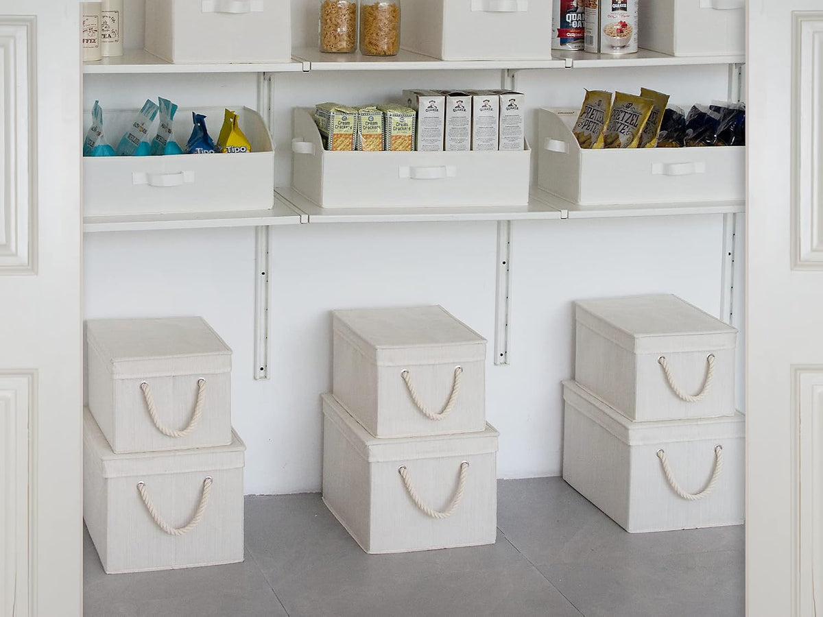 StorageWorks Storage Bins with Lids, Fabric Boxes for Closet, Ivory White