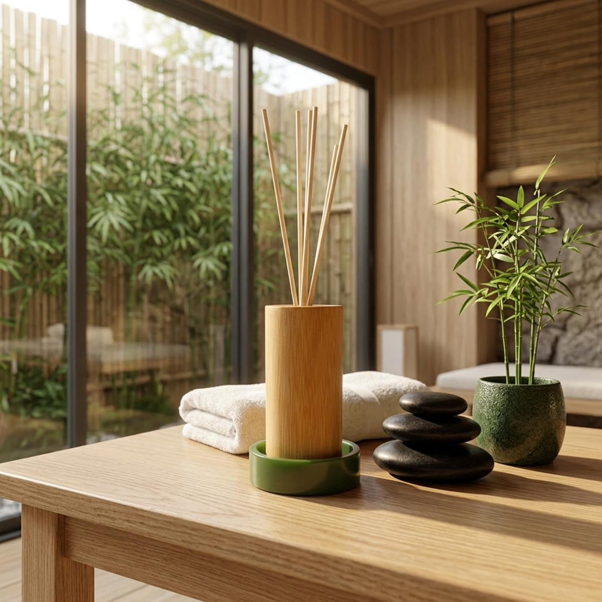 Bamboo Forest Reed Diffuser Set, 90 ml, Alcohol-Free Home Fragrance, Natural Bamboo Design, Bathroom & Home Decor