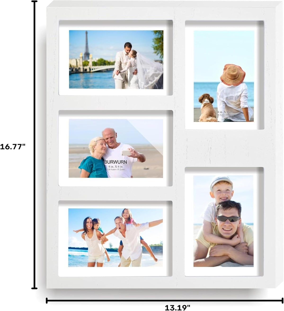 Hand-Painted White Wood Multi Collage Frame, 5 Openings for 4x6