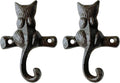 Rustic Cat-Shaped Decorative Wall Hook Rack Hangers for Hanging Clothes, Coats, Towels, Keys, and Hats, 2 Pack Antique Cast Iron Mounted Wall Hooks
