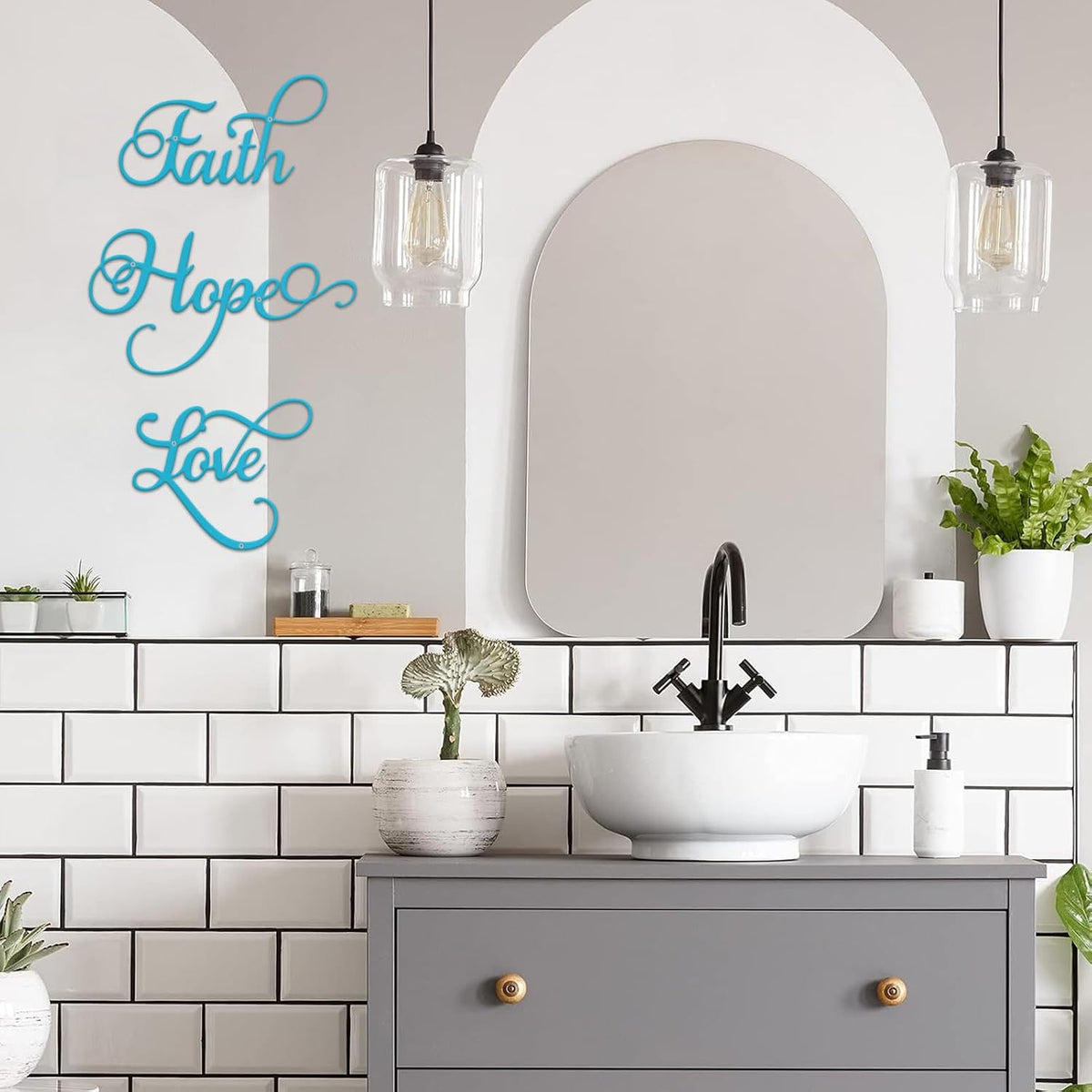 ESTART Faith Hope Love 3Pcs Metal Farmhouse Inspirational Wall Art Sign