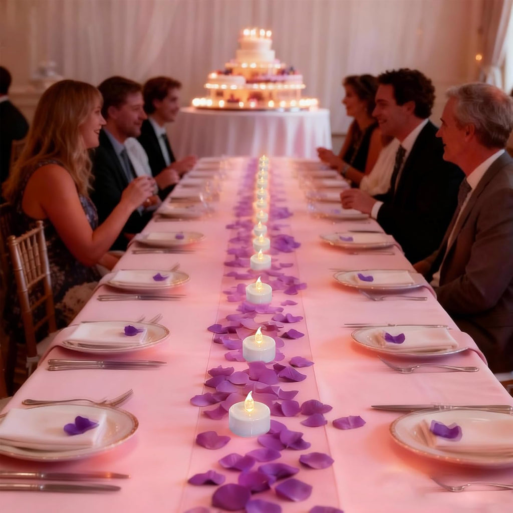 500Pcs Rose Petals with 12 LED Tea Lights Candles Set, Purple Artificial Rose Petals and Flameless Candles Set for Anniversary, Valentine's Day, Wedding Christmas Decor