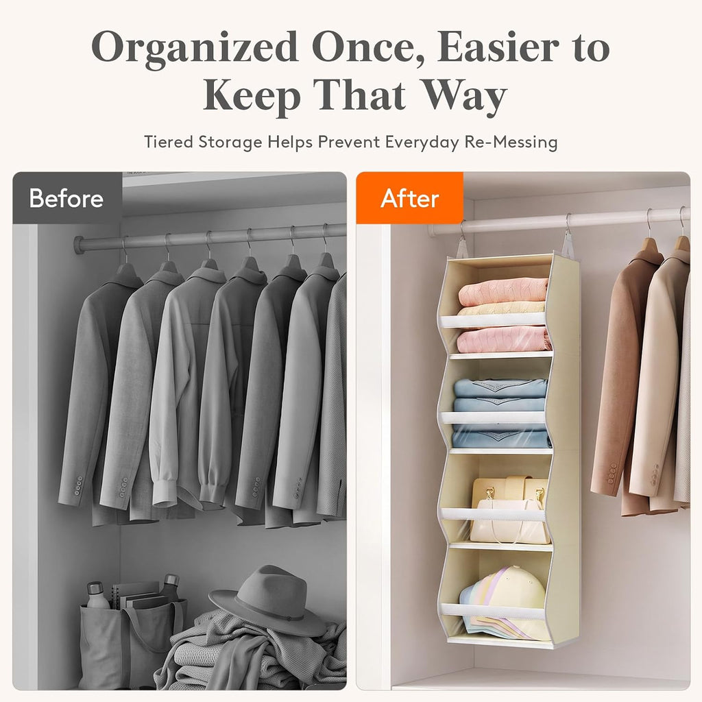Lifewit Hanging Closet Organizer and Storage for Clothes, Beige, 2 Pack
