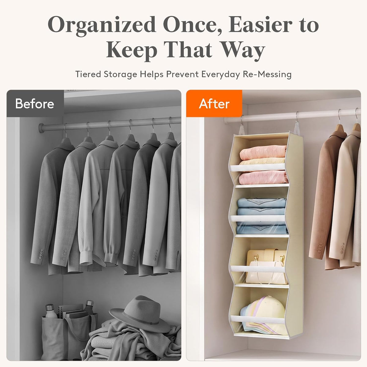 Lifewit Hanging Closet Organizer and Storage for Clothes, Beige, 2 Pack