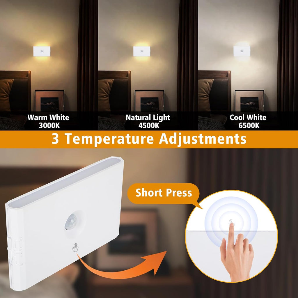 LumBelle 2 Pack Motion Sensor Night Light Rechargeable Battery 3000-6500K