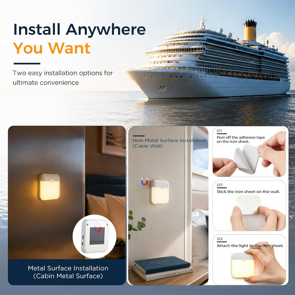 2 Pcs Rechargeable Magnetic Motion Sensor Night Light