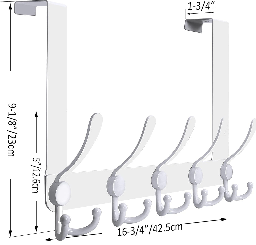 WEBI Over The Door Hooks Door Hanger Hook Rack with 5 Tri Hooks for Hanging,Over The Door Towel Rack Towel Hanger Door Coat Hanger Over Door Coat Rack Behind Back of Bathroom,White