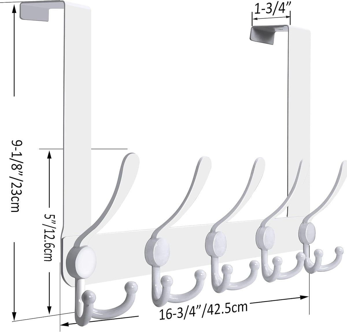 WEBI Over The Door Hooks Door Hanger Hook Rack with 5 Tri Hooks for Hanging,Over The Door Towel Rack Towel Hanger Door Coat Hanger Over Door Coat Rack Behind Back of Bathroom,White