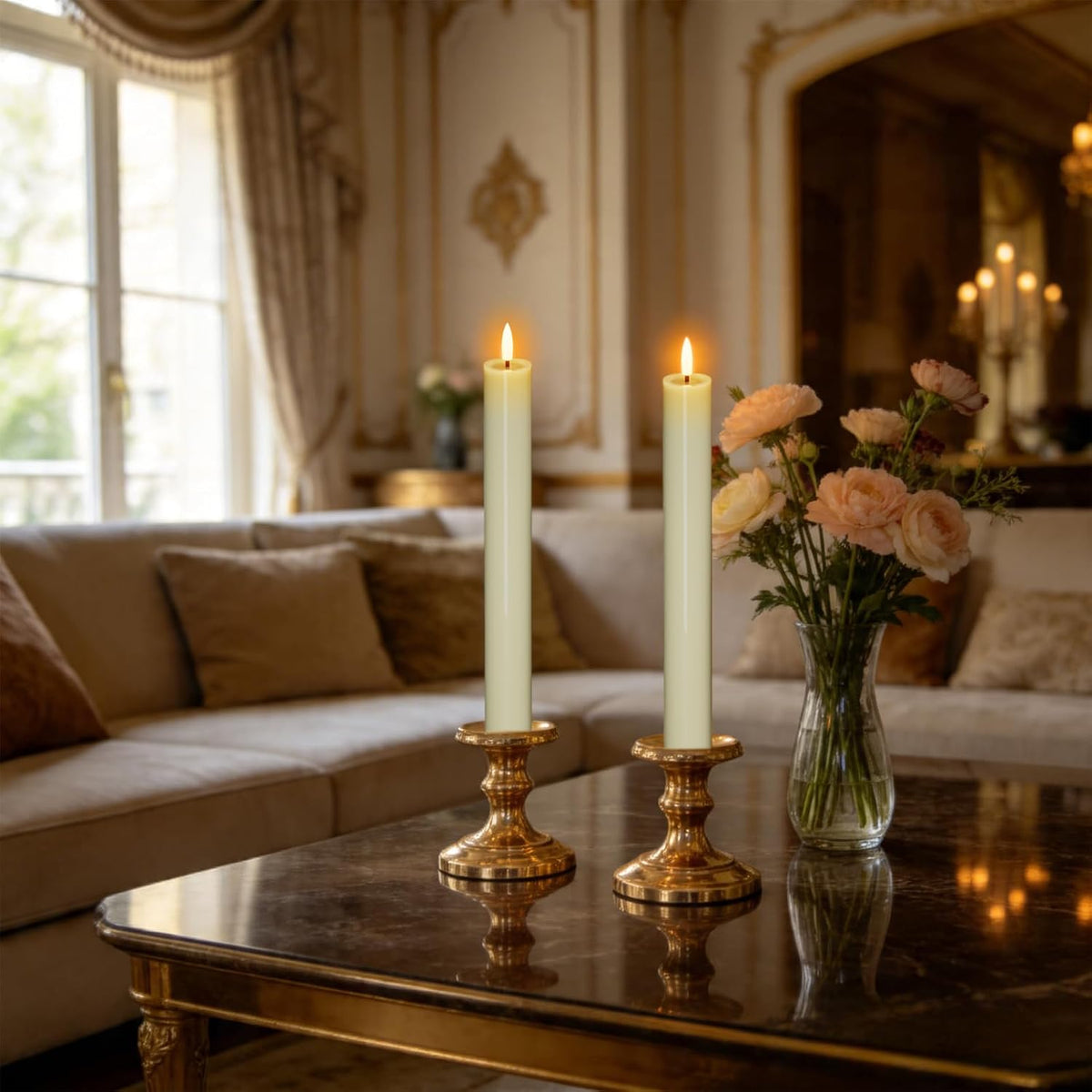 Large Flameless Taper Candles Battery Operated Remote and Timer